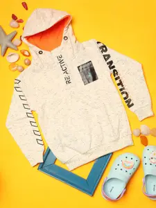 V-Mart Boys Typography Printed Hooded Acrylic Sweatshirt