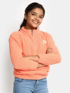 V-Mart Girls Self Designed Mock Collar Acrylic Sweatshirt