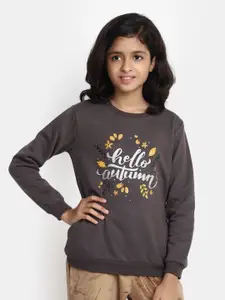 V-Mart Girls Typography Printed Round Neck Sweatshirt