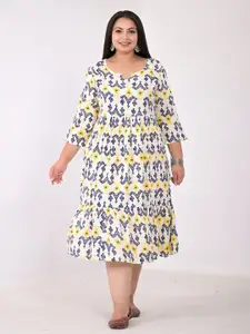 Girly Girls Plus Size Ethnic Motifs Printed A-Line Midi Dress