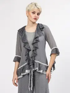 LELA Self Design Ruffles Shrug