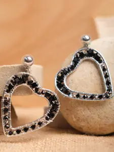 XPNSV Silver-Plated Heart Shaped Drop Earrings