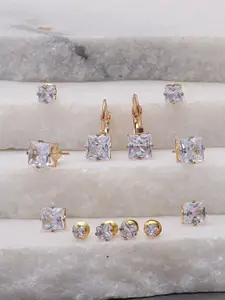 Ayesha Set Of 6 Gold Plated Stone Studded Stud & Hoop Earrings