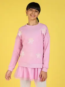 Natilene Girls Embellished Antimicrobial Sequined Cotton Pullover