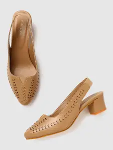 Marc Loire Textured Pointed Toe Block Pumps With Backstrap