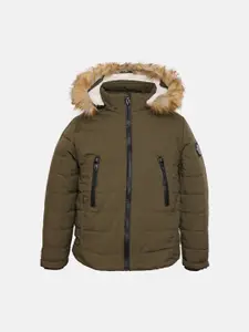 CHKOKKO Boys Hooded Faux Fur Trim Winter Parka Jacket