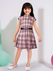 Toonyport Girls Checked High Neck Fit & Flare Dress