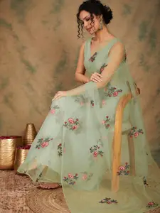 Sangria Floral Embroidered Net Saree