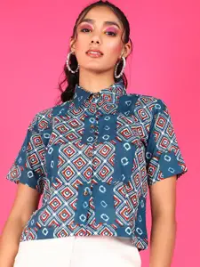 Popwings Relaxed Fit Geometric Printed Pure Cotton Casual Shirt