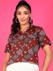 Popwings Relaxed Ethni Printed Pure Cotton Crop Casual Shirt