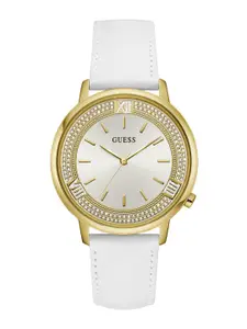 GUESS Women Embellished Dial & Leather Straps Analogue Watch U1325L6M