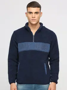Pepe Jeans Embroidered Mock Collar Half Zipper Pullover