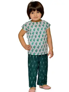 Tiny Bunnies Girls Floral Printed Pure Cotton Top With Trouser