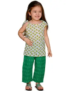 Tiny Bunnies Girls Printed Shoulder Straps Pure Cotton Top with Trousers