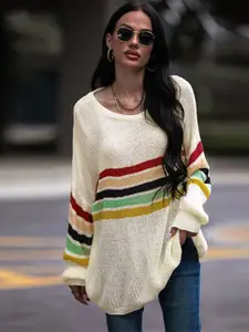 StyleCast Striped Longline Acrylic Pullover Sweater