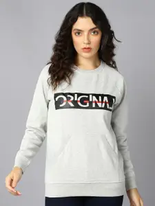 Roadster Grey Typography Printed Round Neck Long Sleeves Pullover Sweatshirt
