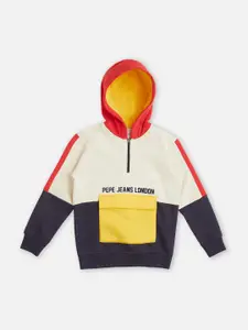 Pepe Jeans Boys Colourblocked Hooded Cotton Sweatshirt