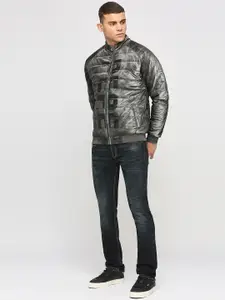 Pepe Jeans Typography Printed Mock Collar Padded Jacket