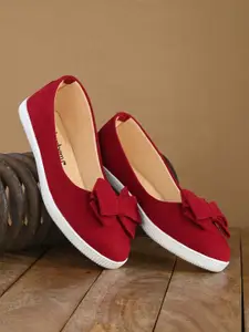 DressBerry Red Slip-On Ballerinas With Bows