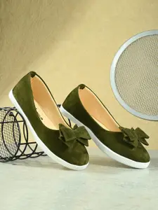 DressBerry Olive Green Slip-On Ballerinas With Bows