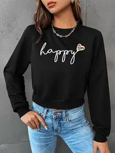 StyleCast Black Typography Printed Pullover Sweatshirt