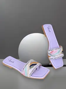 Shoestail Embellished Ethnic Open Toe Flats