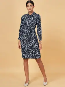 Annabelle by Pantaloons Abstract Printed Tie-Up Neck Cuffed Sleeves Sheath Dress