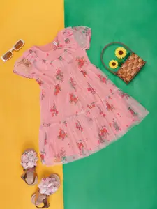 Pantaloons Junior Girls Floral Printed Puff Sleeves Tiered Cotton Fit & Flare Dress
