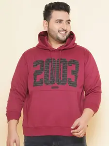 John Pride Plus Size Alphanumeric Printed Hooded Neck Fleece Pullover Sweatshirt