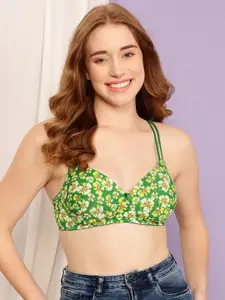 Clovia Green Floral Printed Full Coverage Lightly Padded T-shirt Bra All Day Comfort
