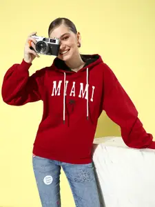 DILLINGER Women Typography Printed Hooded Oversized Sweatshirt