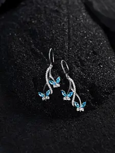 Clara 925 Sterling Silver Rhodium-Plated Butterfly Contemporary Drop Earrings