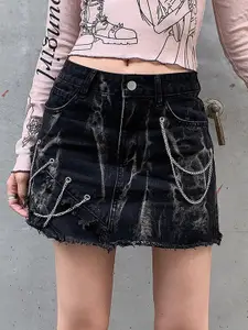 StyleCast Black Dyed Denim Mini Straight Skirt