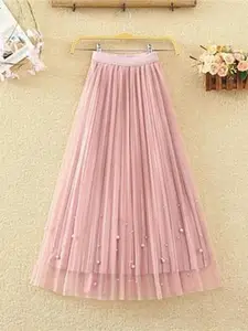StyleCast Pink Flared Pleated Midi Skirt