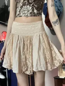 StyleCast Beige Self-Designed Flared Mini Skirt