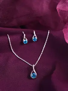 Clara 925 Sterling Silver Rhodium-Plated CZ-Studded Necklace & Earrings
