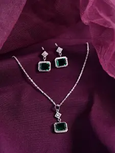 Clara 925 Sterling Silver Rhodium-plated CZ-studded Necklace & Earrings