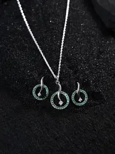 Clara 925 Sterling Silver Rhodium-plated CZ-studded Necklace & Earrings