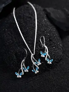 Clara 925 Sterling Silver Rhodium-plated CZ-studded Necklace & Earrings