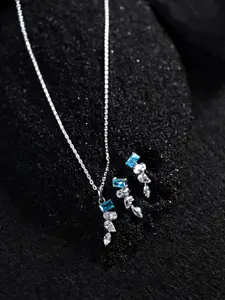 Clara 925 Sterling Silver Rhodium-plated CZ-studded Necklace & Earrings