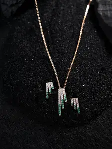 Clara 925 Sterling Silver Rose Gold-plated CZ-studded Necklace & Earrings