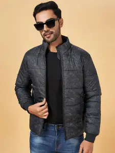 YU by Pantaloons Abstract Printed Mock Collar Quilted Jacket