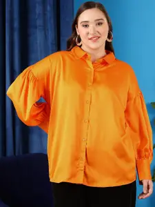 CURVY STREET Plus Size Orange Comfort Drop-Shoulder Sleeves Oversized Casual Shirt