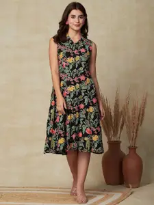FASHOR Floral Printed A-Line Midi Dress