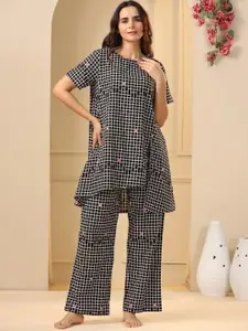 SANSKRUTIHOMES Checked Pure Cotton Night Suit