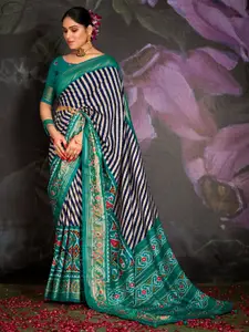 Saree mall Navy Blue & Green Striped Zari Sarees