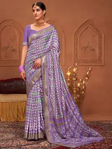 Saree mall Lavender & White Ethnic Motifs Zari Sarees