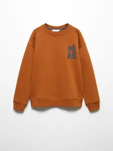 Mango Kids Boys Typography Printed Pure Cotton Sweatshirt