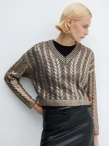 MANGO Acrylic Cable Knit Foil Pullover