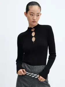 MANGO Cut-Out Detailed Ribbed Sweater